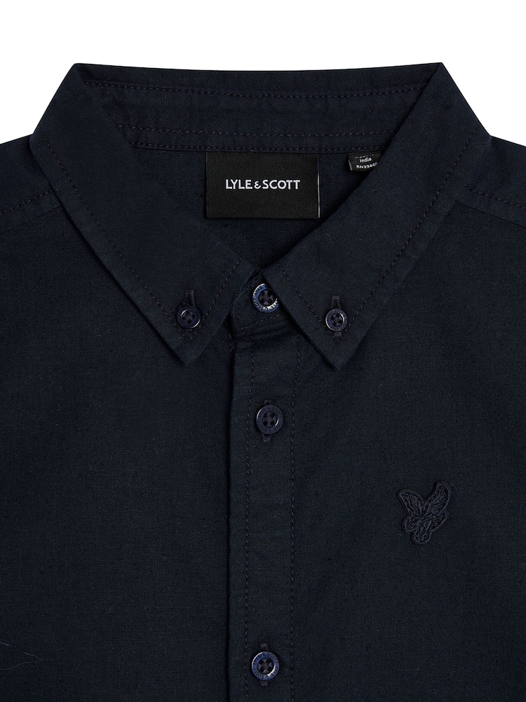 Lyle & Scott Navy Boys Linen Short Sleeve Shirt - Image 6 of 7