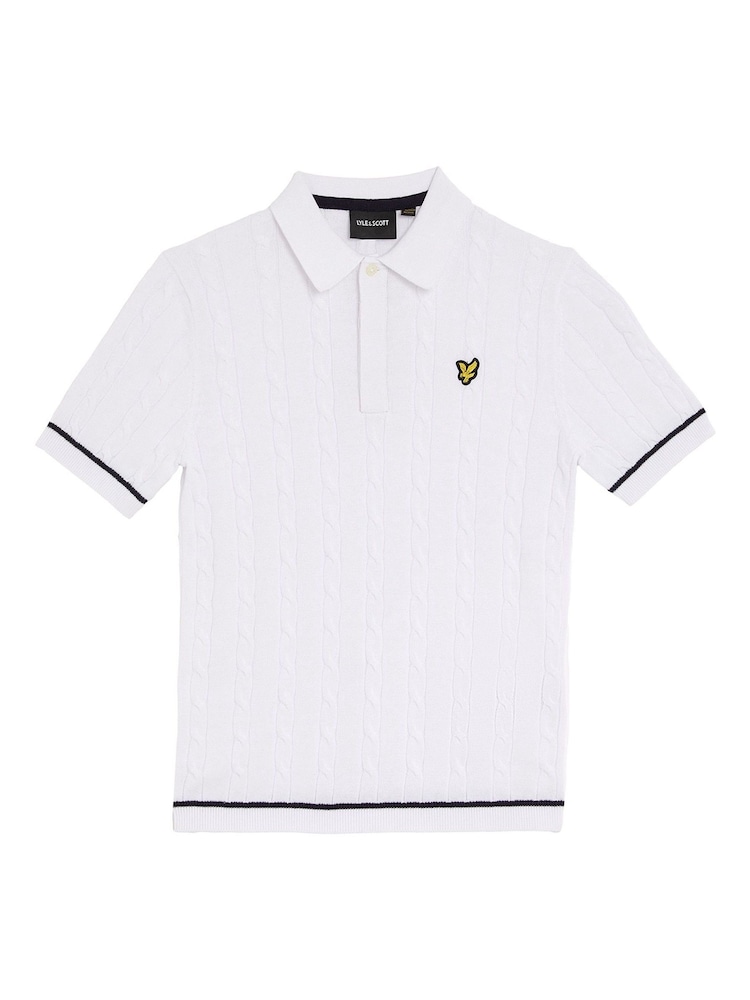 Lyle & Scott White Boys Cable Knit Polo Shirt - Image 1 of 3