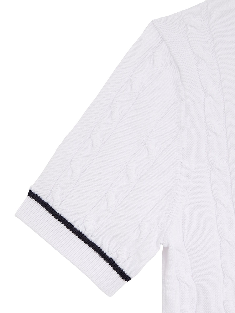 Lyle & Scott White Boys Cable Knit Polo Shirt - Image 3 of 3