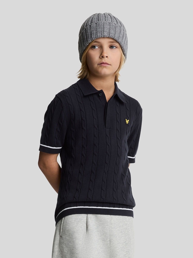 Lyle & Scott Navy Boys Cable Knit Polo Shirt - Image 1 of 7