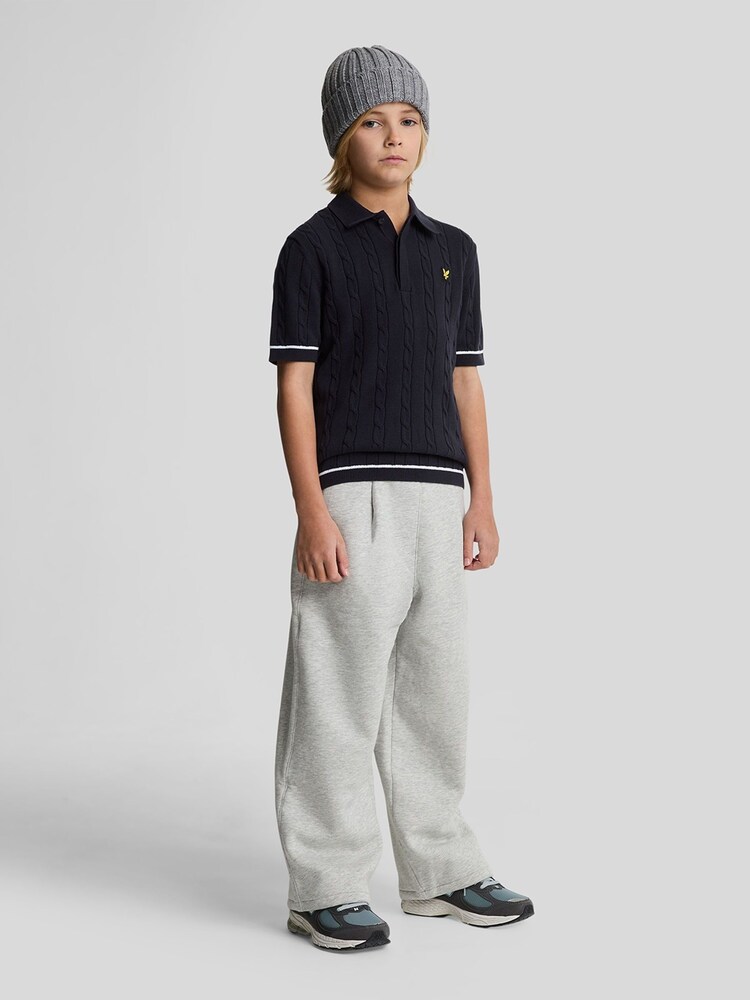 Lyle & Scott Navy Boys Cable Knit Polo Shirt - Image 2 of 7