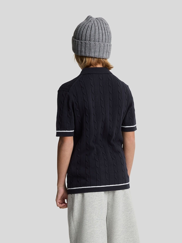 Lyle & Scott Navy Boys Cable Knit Polo Shirt - Image 3 of 7