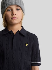 Lyle & Scott Navy Boys Cable Knit Polo Shirt - Image 4 of 7