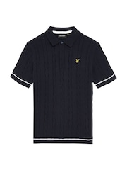 Lyle & Scott Navy Boys Cable Knit Polo Shirt - Image 5 of 7