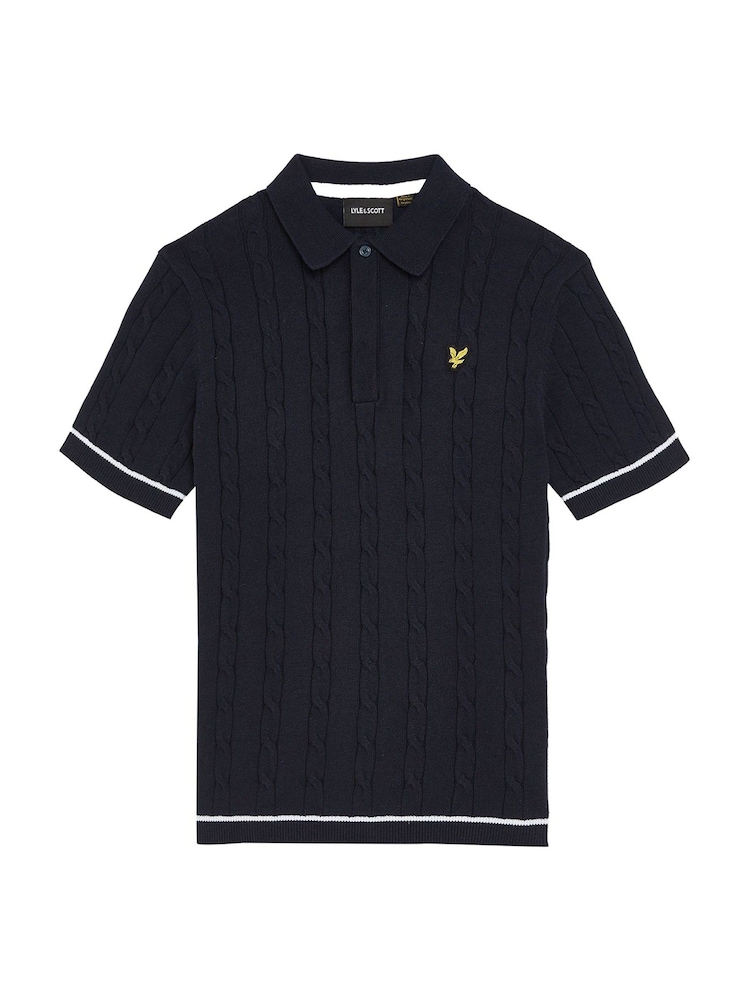 Lyle & Scott Navy Boys Cable Knit Polo Shirt - Image 5 of 7