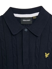 Lyle & Scott Navy Boys Cable Knit Polo Shirt - Image 6 of 7