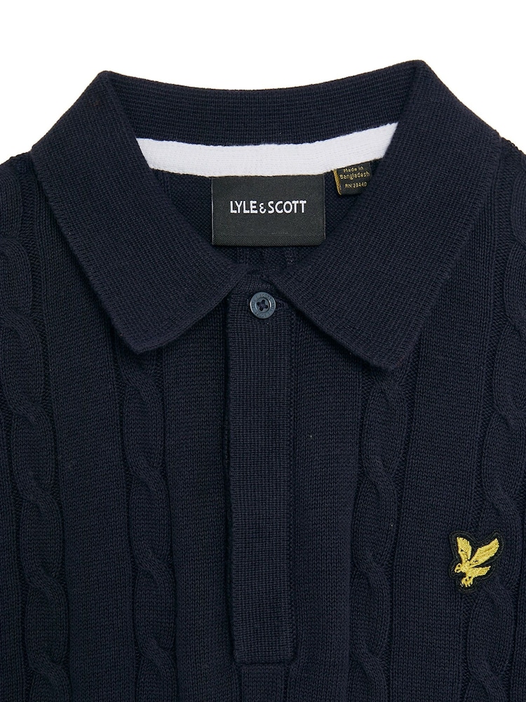 Lyle & Scott Navy Boys Cable Knit Polo Shirt - Image 6 of 7
