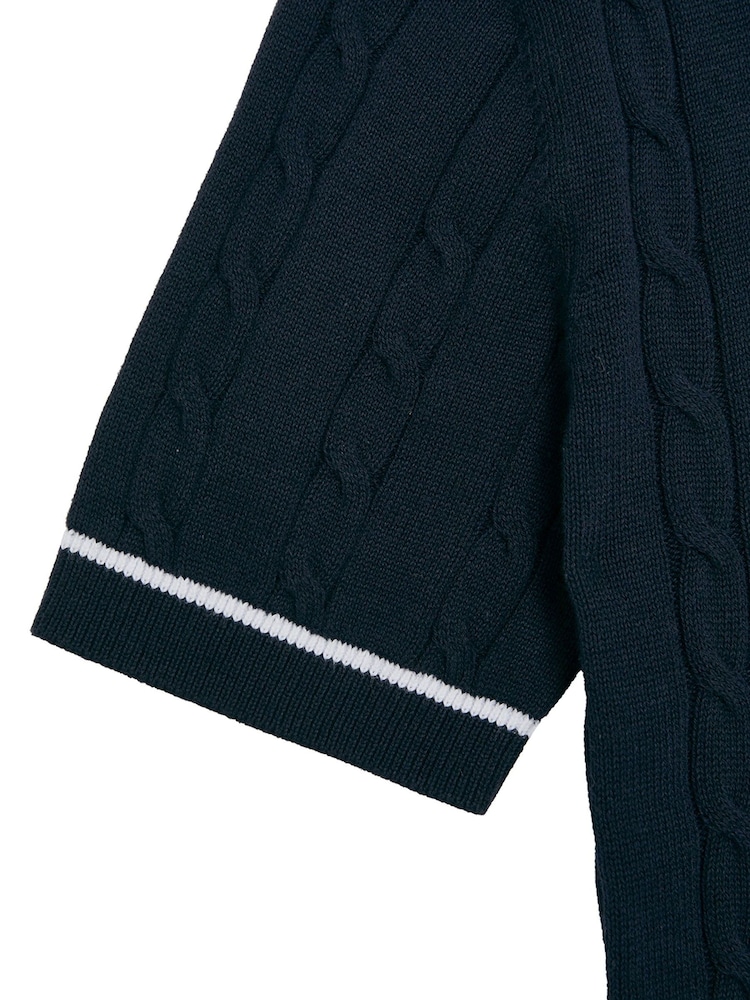 Lyle & Scott Navy Boys Cable Knit Polo Shirt - Image 7 of 7