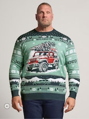 BadRhino Big & Tall Green Jeep Knitted Christmas Jumper - Image 1 of 6