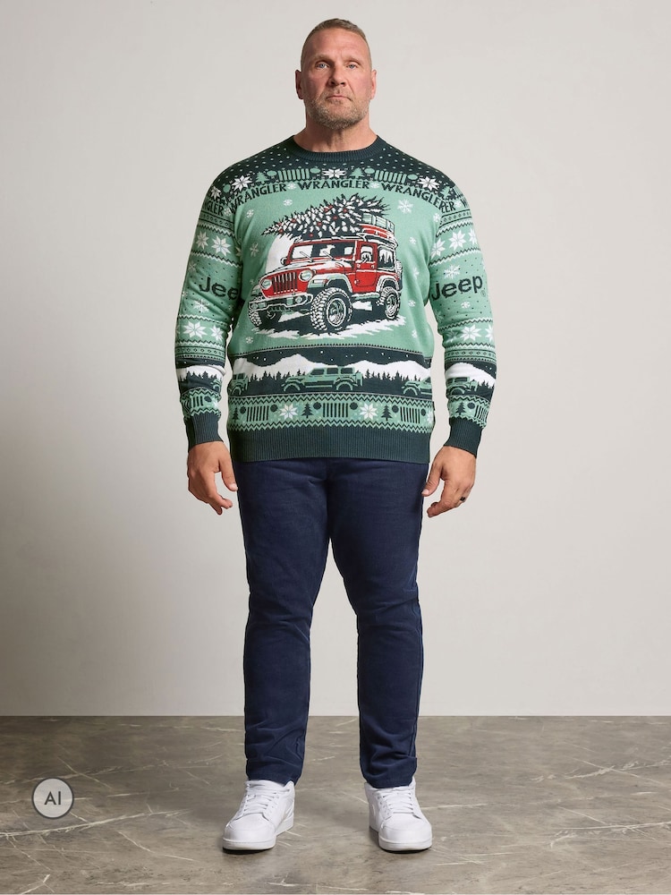 BadRhino Big & Tall Green Jeep Knitted Christmas Jumper - Image 2 of 6 BadRhino Big & Tall Green Jeep Knitted Christmas Jumper - Image 2 of 6