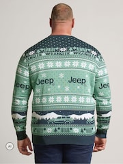 BadRhino Big & Tall Green Jeep Knitted Christmas Jumper - Image 3 of 6