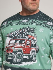 BadRhino Big & Tall Green Jeep Knitted Christmas Jumper - Image 4 of 6