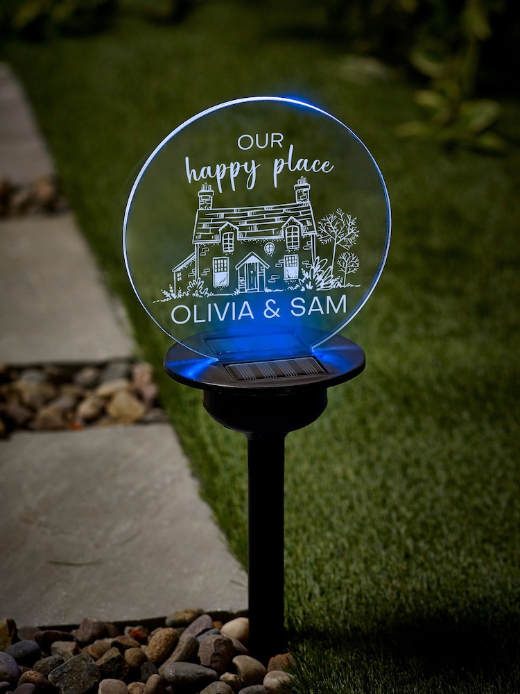 Personalised Solar "Our Happy Place" Stake Light by Loveabode - Image 1 of 4