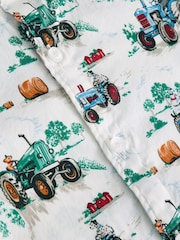White Tractor Print Cath Kidston 100% Cotton Short Sleeve Shirt (3mths-7yrs) - Image 8 of 9