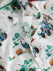 White Tractor Print Cath Kidston 100% Cotton Short Sleeve Shirt (3mths-7yrs) - Image 9 of 9