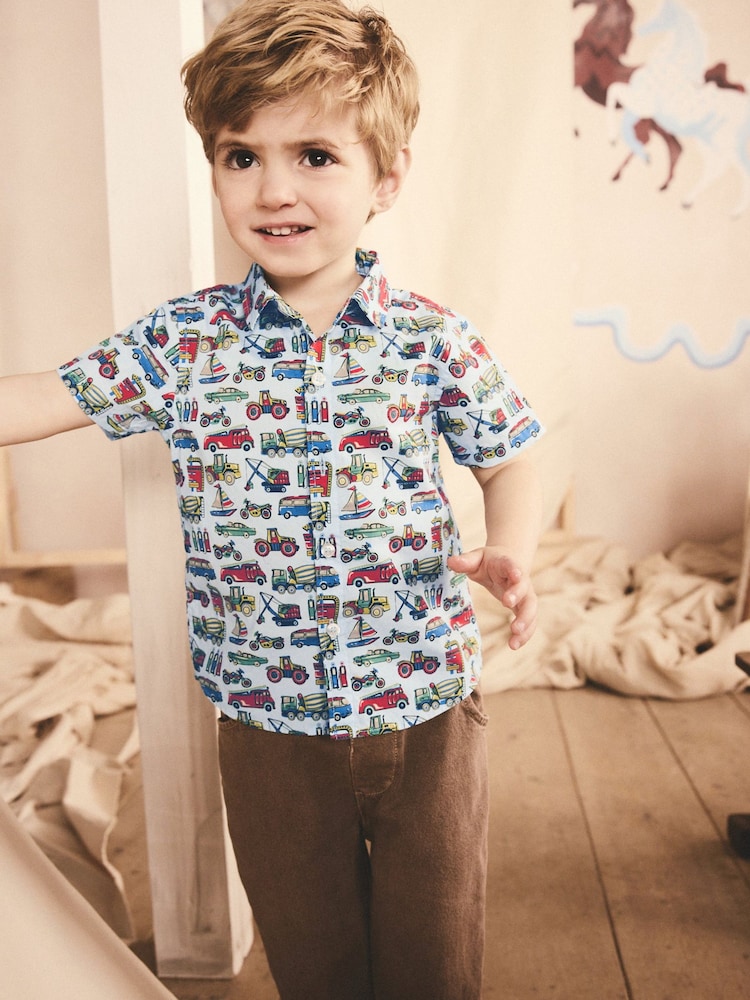 Blue Transport Cath Kidston 100% Cotton Short Sleeve Shirt (3mths-7yrs) - Image 1 of 8