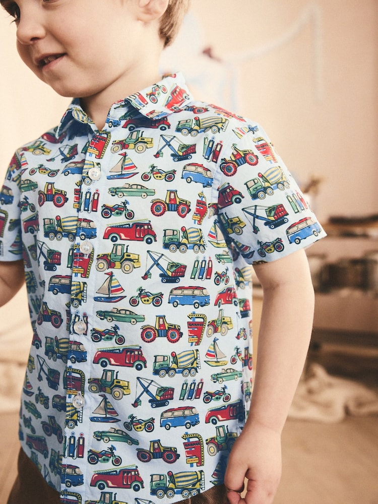 Blue Transport Cath Kidston 100% Cotton Short Sleeve Shirt (3mths-7yrs) - Image 4 of 8