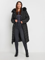 Long Tall Sally Black Longline Chevron Padded Coat - Image 1 of 5