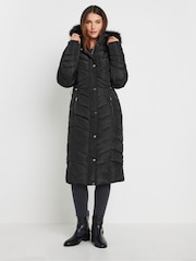 Long Tall Sally Black Longline Chevron Padded Coat - Image 2 of 5
