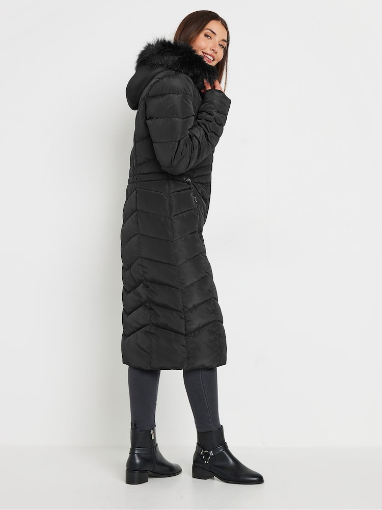 Long Tall Sally Black Longline Chevron Padded Coat - Image 3 of 5