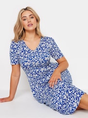 M&Co Blue Ditsy V-Neck Midi Dress - Image 1 of 6
