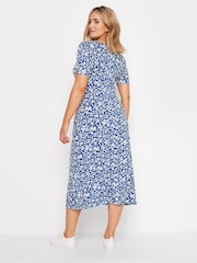 M&Co Blue Ditsy V-Neck Midi Dress - Image 4 of 6