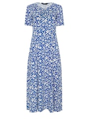 M&Co Blue Ditsy V-Neck Midi Dress - Image 6 of 6