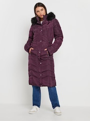 Long Tall Sally Red Longline Chevron Padded Coat - Image 1 of 5