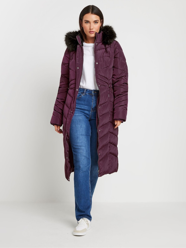 Long Tall Sally Red Longline Chevron Padded Coat - Image 2 of 5