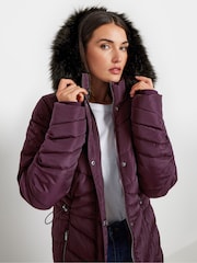 Long Tall Sally Red Longline Chevron Padded Coat - Image 4 of 5