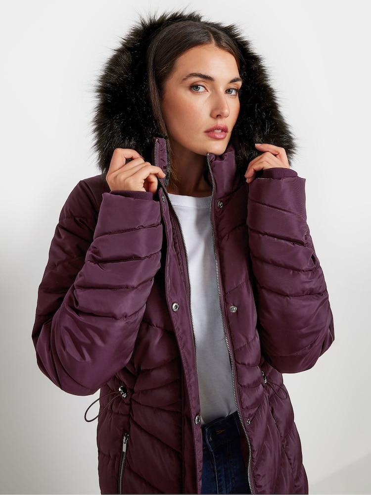 Long Tall Sally Red Longline Chevron Padded Coat - Image 4 of 5