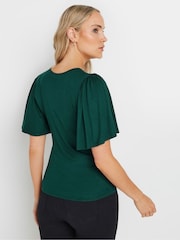 Long Tall Sally Green Angel Sleeve Ruched Front Top - Image 3 of 6