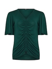 Long Tall Sally Green Angel Sleeve Ruched Front Top - Image 6 of 6