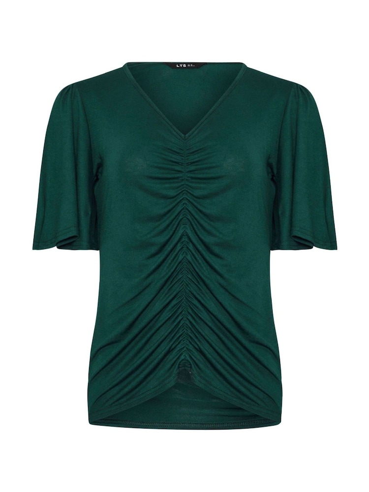 Long Tall Sally Green Angel Sleeve Ruched Front Top - Image 6 of 6