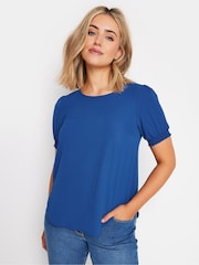 M&Co Blue Shirred Short Sleeve Top - Image 2 of 5