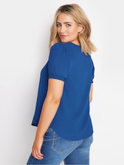 M&Co Blue Shirred Short Sleeve Top - Image 4 of 5
