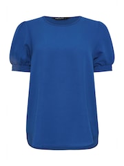 M&Co Blue Shirred Short Sleeve Top - Image 5 of 5