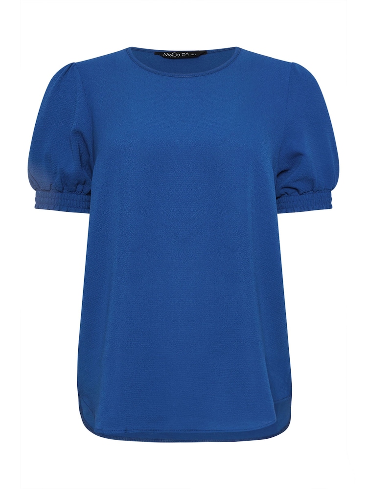 M&Co Blue Shirred Short Sleeve Top - Image 5 of 5