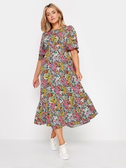 M&Co Black & Yellow Ditsy Floral Print Short Sleeve Midi Dress - Image 2 of 6