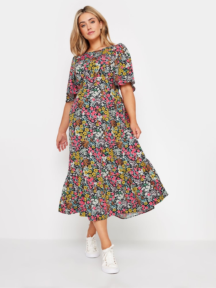 M&Co Black & Yellow Ditsy Floral Print Short Sleeve Midi Dress - Image 2 of 6