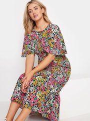 M&Co Black & Yellow Ditsy Floral Print Short Sleeve Midi Dress - Image 3 of 6