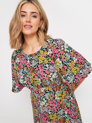 M&Co Black & Yellow Ditsy Floral Print Short Sleeve Midi Dress - Image 5 of 6