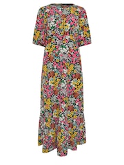 M&Co Black & Yellow Ditsy Floral Print Short Sleeve Midi Dress - Image 6 of 6