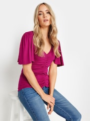 Long Tall Sally Burgundy Red Angel Sleeve Ruched Front Top - Image 1 of 5