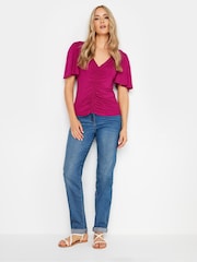 Long Tall Sally Burgundy Red Angel Sleeve Ruched Front Top - Image 2 of 5