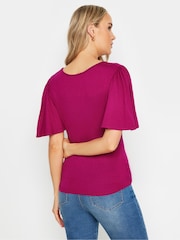 Long Tall Sally Burgundy Red Angel Sleeve Ruched Front Top - Image 3 of 5