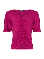 Long Tall Sally Burgundy Red Angel Sleeve Ruched Front Top - Image 5 of 5