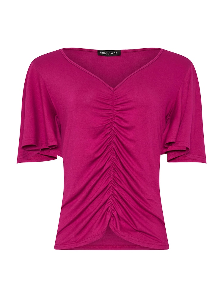 Long Tall Sally Burgundy Red Angel Sleeve Ruched Front Top - Image 5 of 5