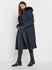 Long Tall Sally Blue Longline Chevron Padded Coat - Image 1 of 5
