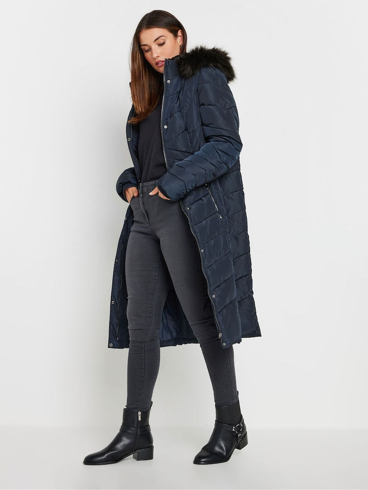 Long Tall Sally Blue Longline Chevron Padded Coat - Image 1 of 5